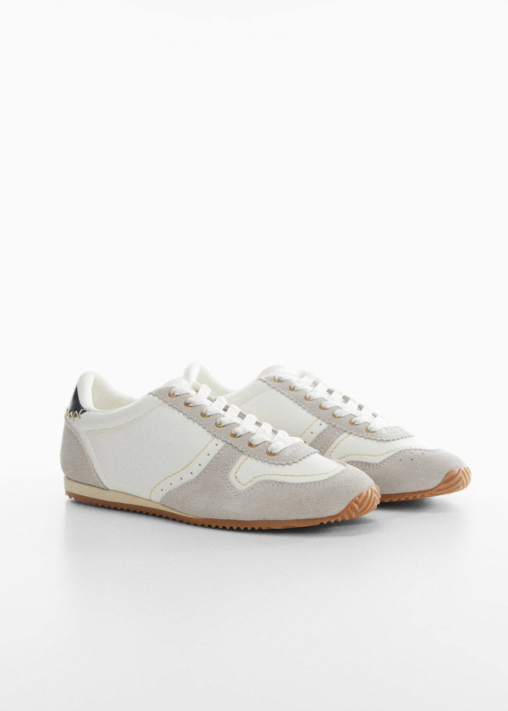 Baskets empiècements cuir -  Femme | Mango France | MANGO (FR)