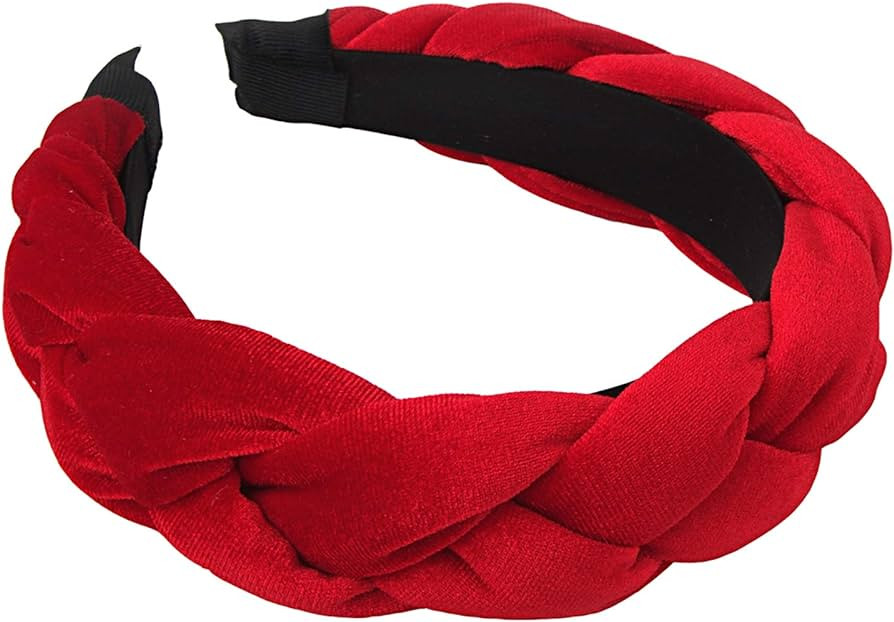 Headbands for Women Velvet Braided Headbands Fashion Hairband Criss Cross Hair Accessories, Red | Amazon (US)