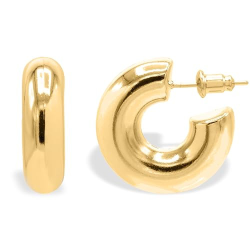 EDEN 14K Gold Plated Bubble Chunky Gold Hoop Earrings For Women, 25MM Thick Gold Hoops Earrings, Chunky Gold Earrings For Women (Gold) | Amazon (US)