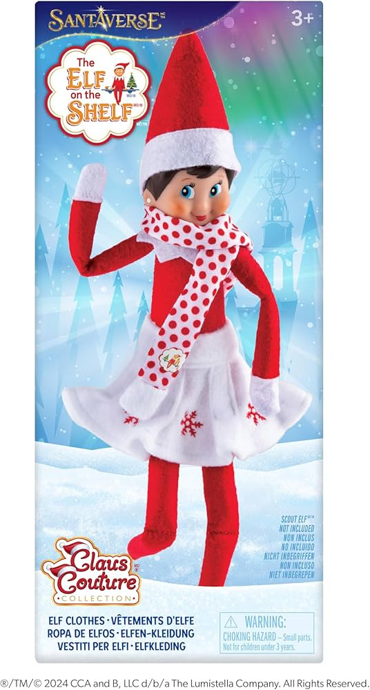 The Elf on the Shelf Claus Couture Collection Snowflake Skirt & Scarf – Red and White Holiday O... | Amazon (US)