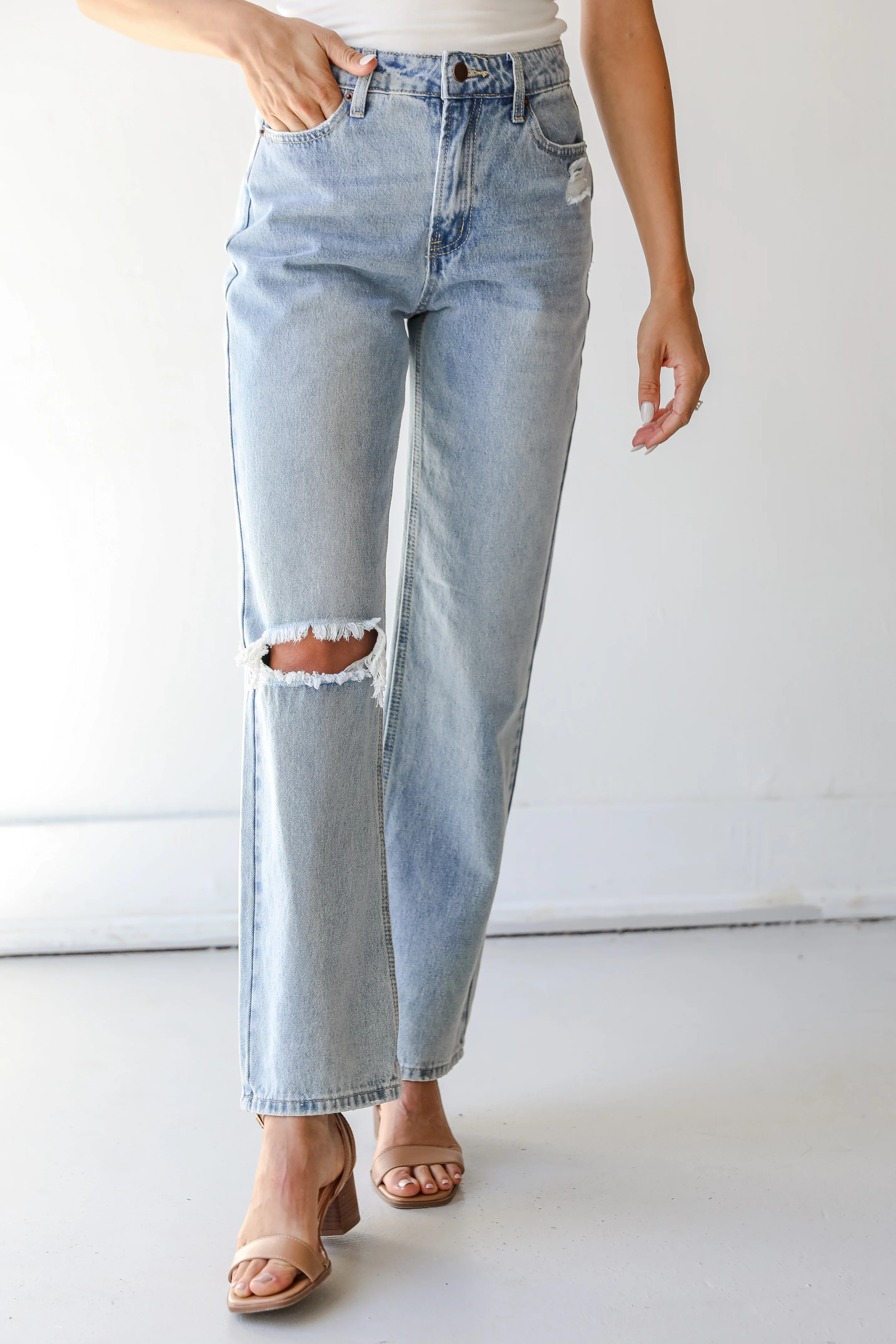 Throwback Vibes Distressed Straight Leg Jeans | Dress Up
