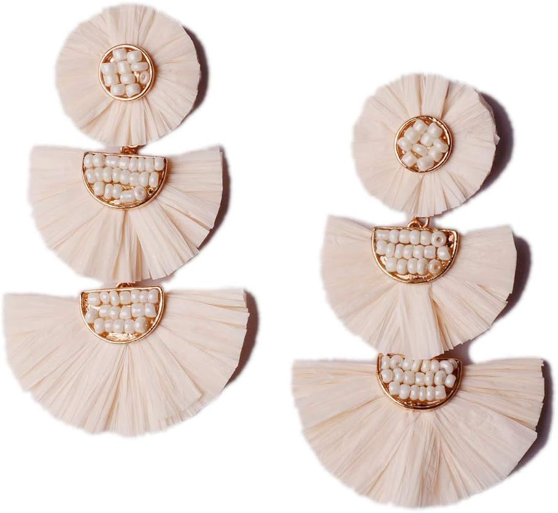 Amazon.com: L&N Rainbery Bohemian Handmade Drop Earrings Fashion Beaded Raffia Palm Earrings for ... | Amazon (US)