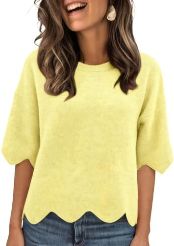 Tankaneo Womens Short Sleeve Sweater Summer Casual Oversized Cropped Sweaters Lightweight Crewnec... | Amazon (US)