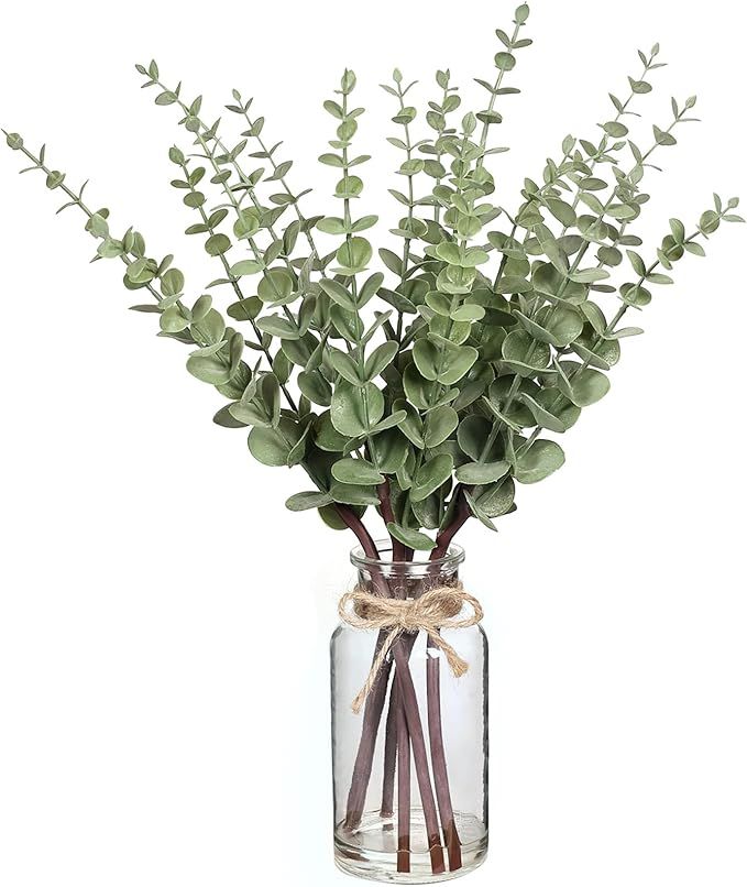 VIERENA 17.5" Artificial Eucalyptus Stems in Glass Vase with Faux Water,Fake Plant Eucalyptus Lea... | Amazon (US)