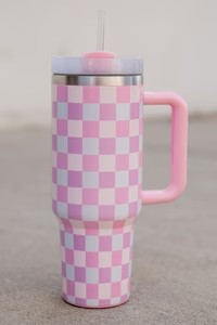 Sippin' Pretty Multi Pastel Checkered 40 oz Drink Tumbler With Lid And Straw | Pink Lily