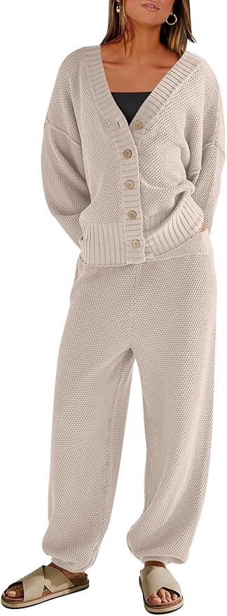 ANRABESS Women 2 Piece Outfits Long Sleeve Cardigan Sweater Sets Casual Lounge Matching Clothes S... | Amazon (US)