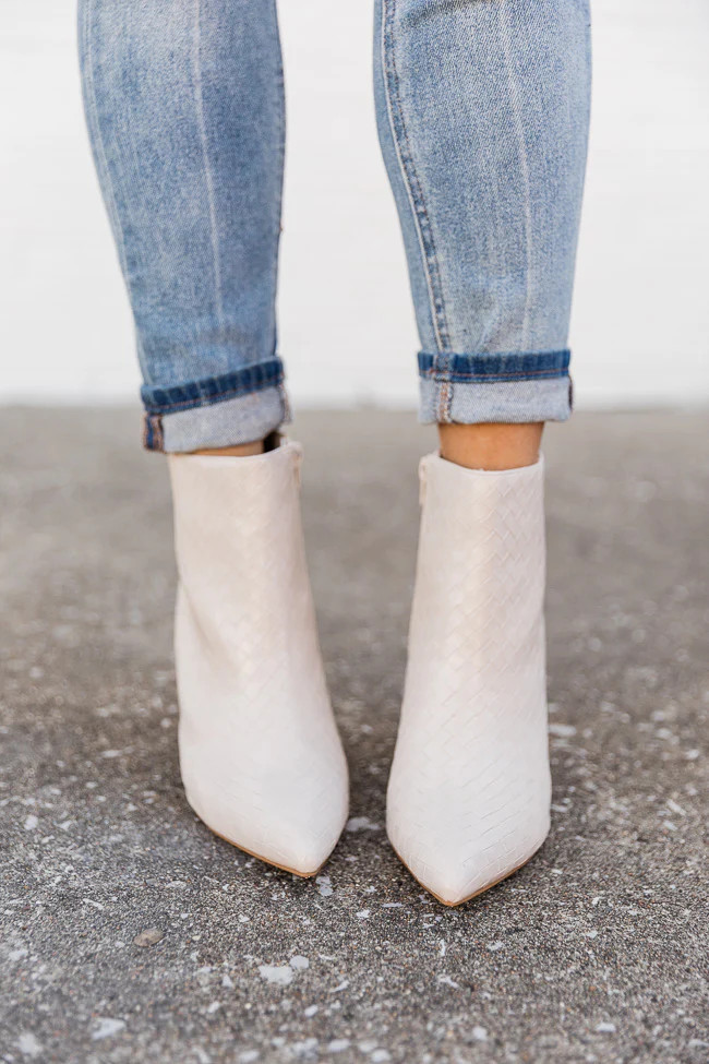Brandi Ivory Woven Booties | Pink Lily