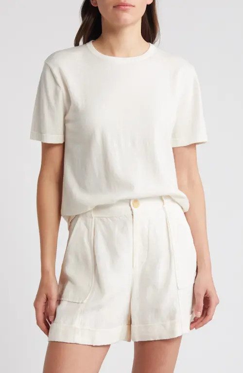 Rails Avery Short Sleeve Cotton & Cashmere Sweater in White at Nordstrom, Size Large | Nordstrom