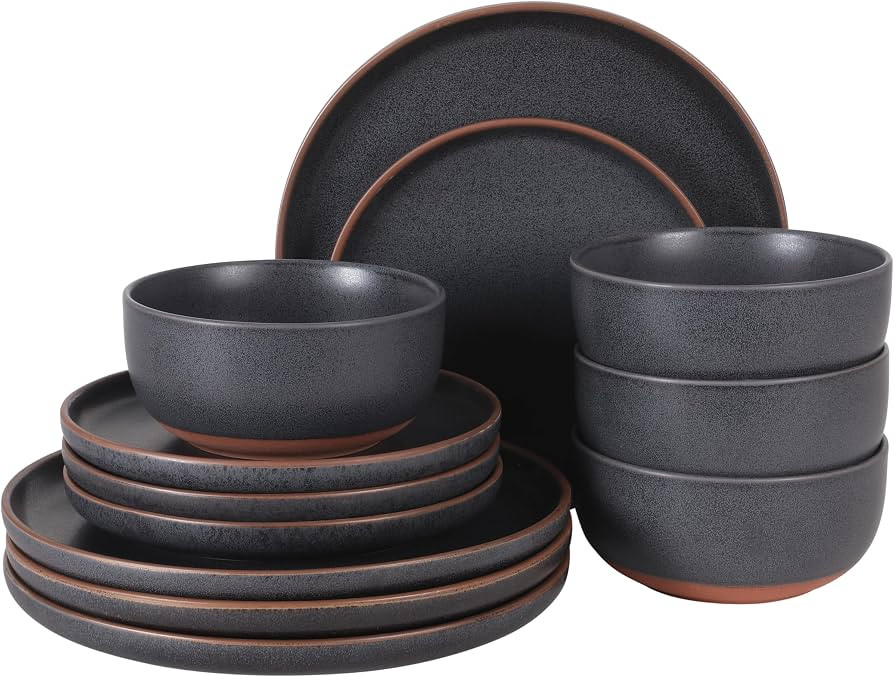 Gibson Elite Abbey Circle 12 Piece (Service for 4) Plates and Bowls Reactive Matte Glaze Dishes S... | Amazon (US)