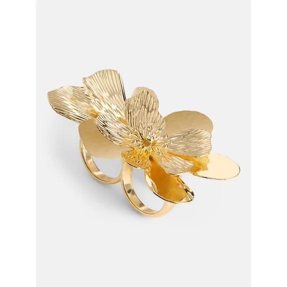 Free Assembly Women's Sculpted Flower Double Finger Ring, Size 7 | Walmart (US)