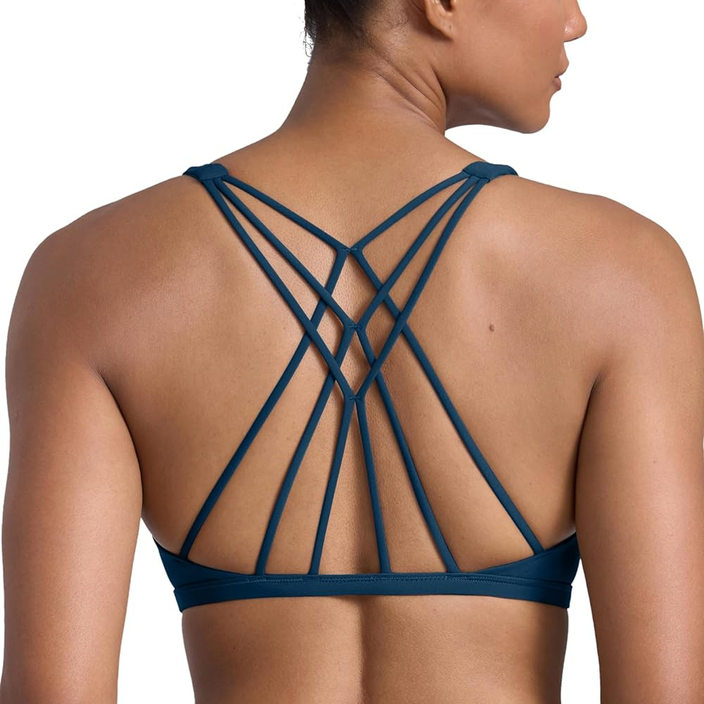 CRZ YOGA Womens Naked Feeling Criss Cross Sports Bra - Strappy Back Padded Medium Support Wireles... | Amazon (US)