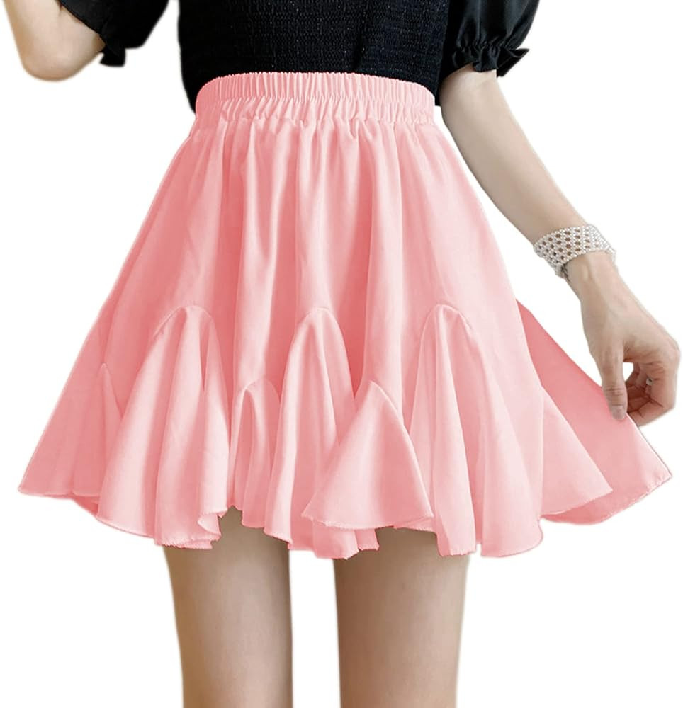 Listenwind Women's Skirt High Stretchy Waist Ruffles Flared Pleated Casual Mini Skater Skirts | Amazon (US)