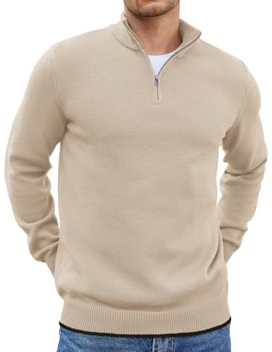 COOFANDY Men's Half Zip Knitted Sweater Long Sleeve Fall Fashion Pullover Sweaters Khaki | Amazon (US)
