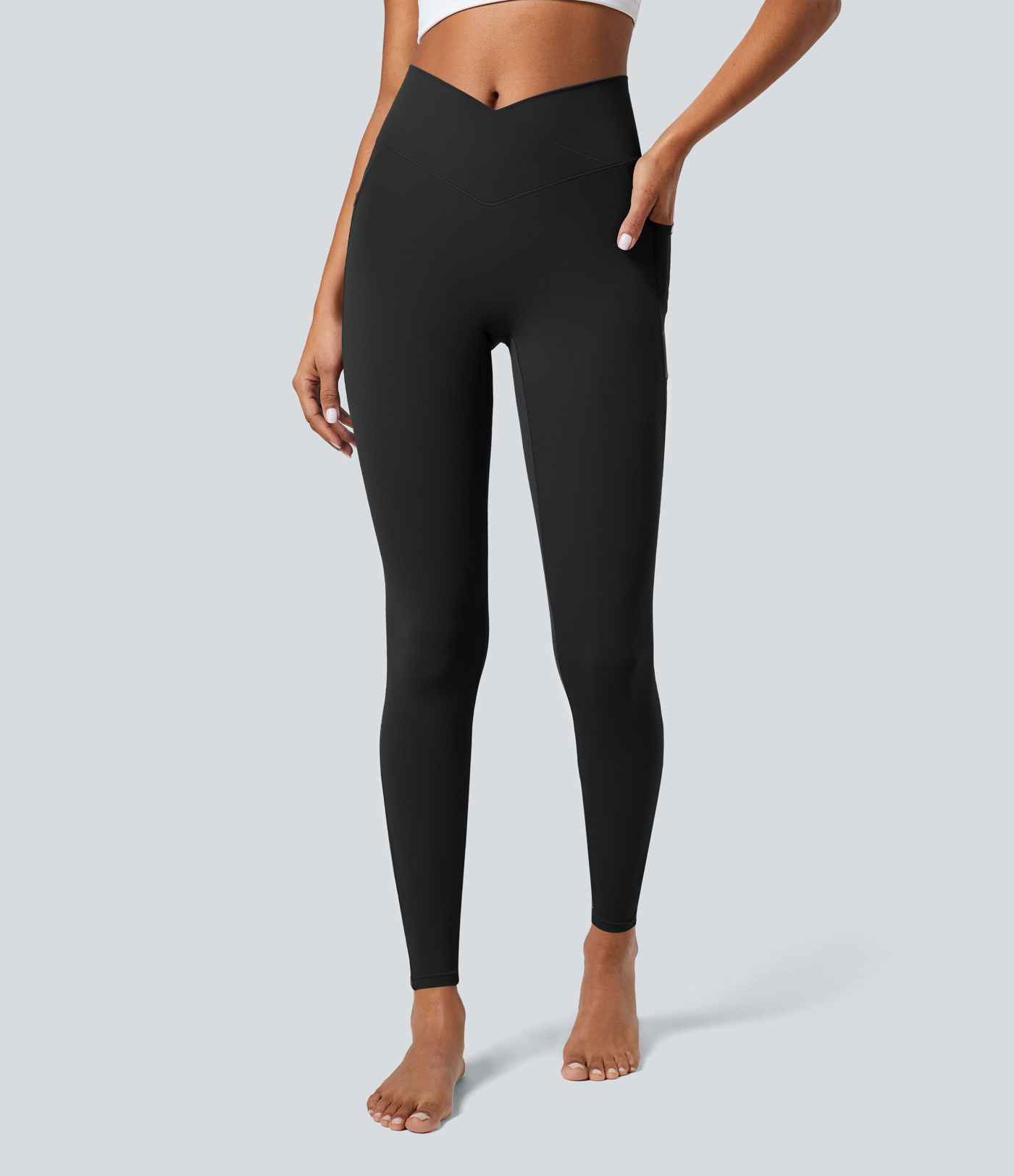 Women’s SoftlyZero™ Crossover Pocket Plain Leggings-UPF50+ - Halara | HALARA