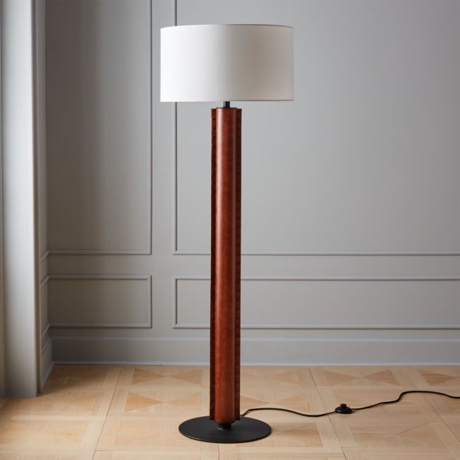Rivet Brown Leather Floor Lamp | CB2