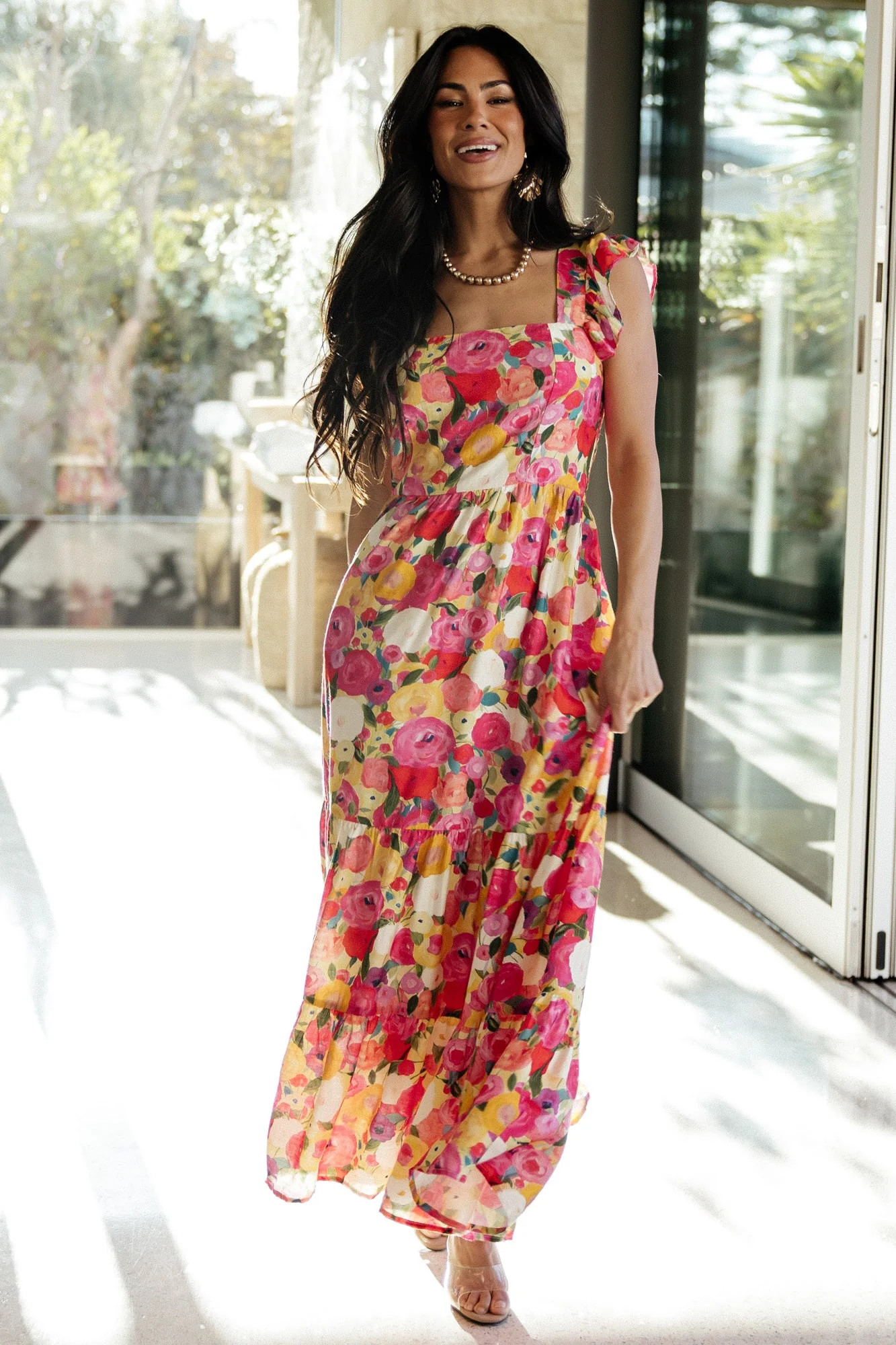 Ayla Tiered Maxi Dress | Pink Multi Floral | Baltic Born