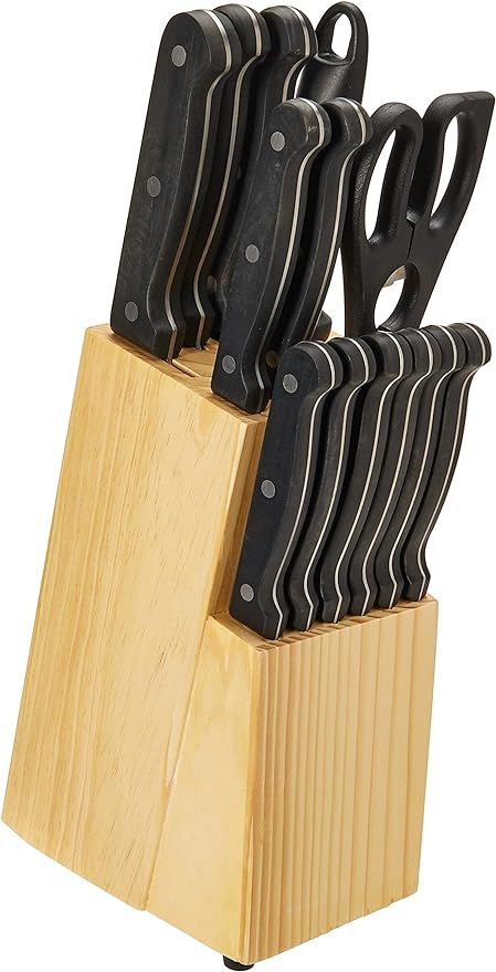 Amazon Basics 14-Piece Kitchen Knife Set with High-Carbon Stainless-Steel Blades and Pine Wood Bl... | Amazon (US)