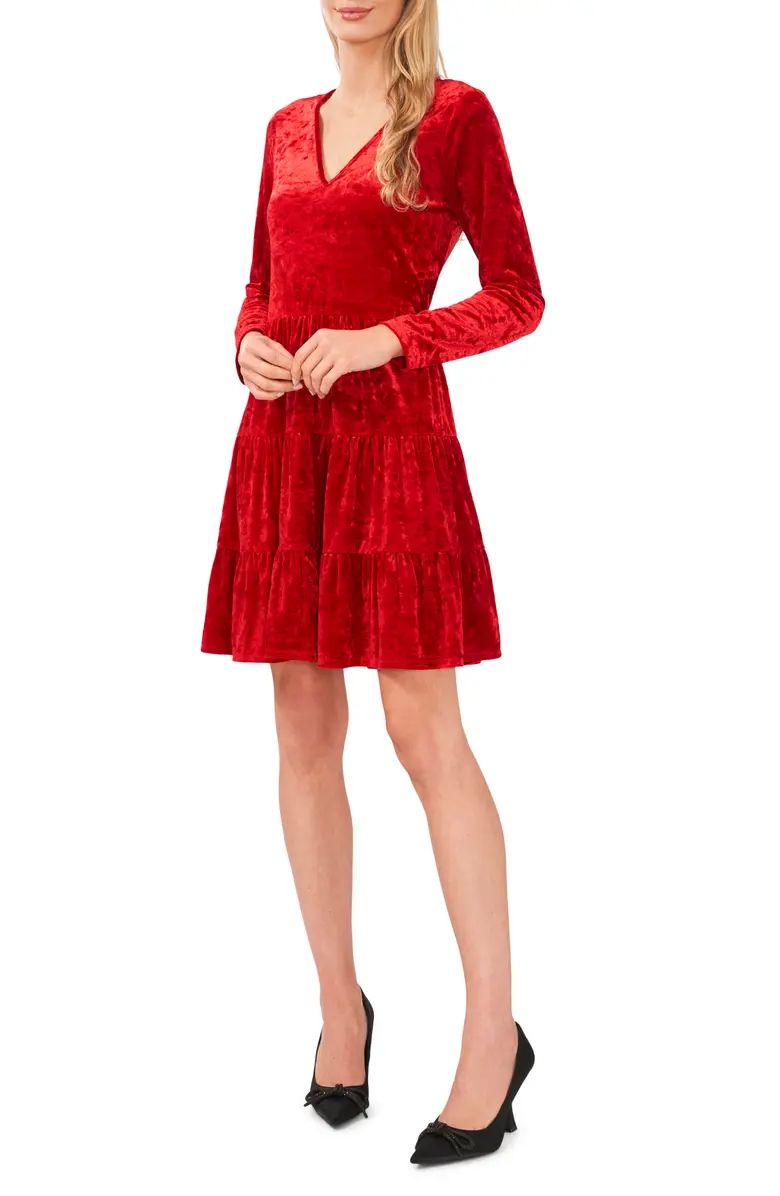 CeCe Long Sleeve Tiered Stretch Velvet Dress | Nordstrom | Nordstrom