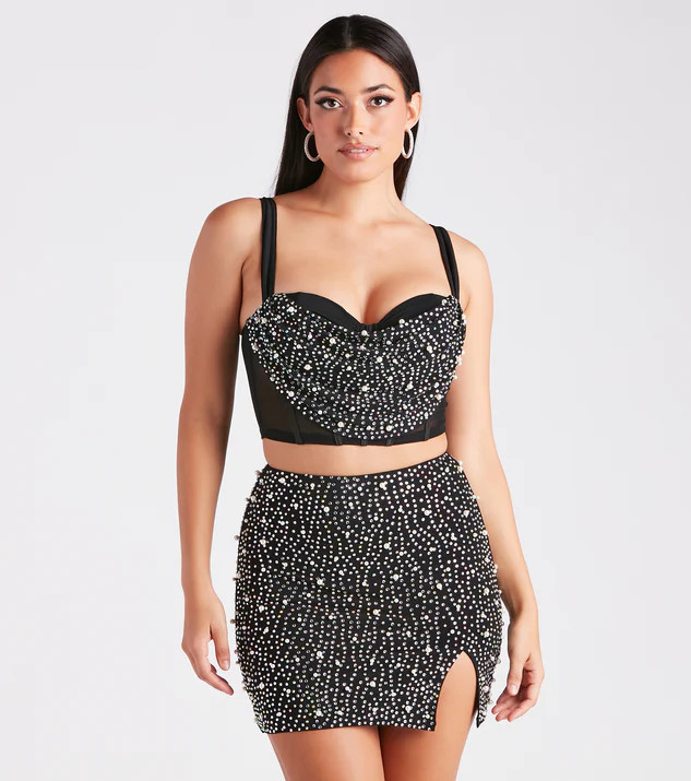 Iconic Glamour Rhinestone And Pearl Bustier Top | Windsor Stores