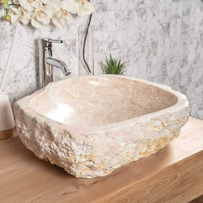Wanda collection Grande Vasque de Salle de Bain à Poser Roc en marbre crème 45-55 cm | Amazon (FR)