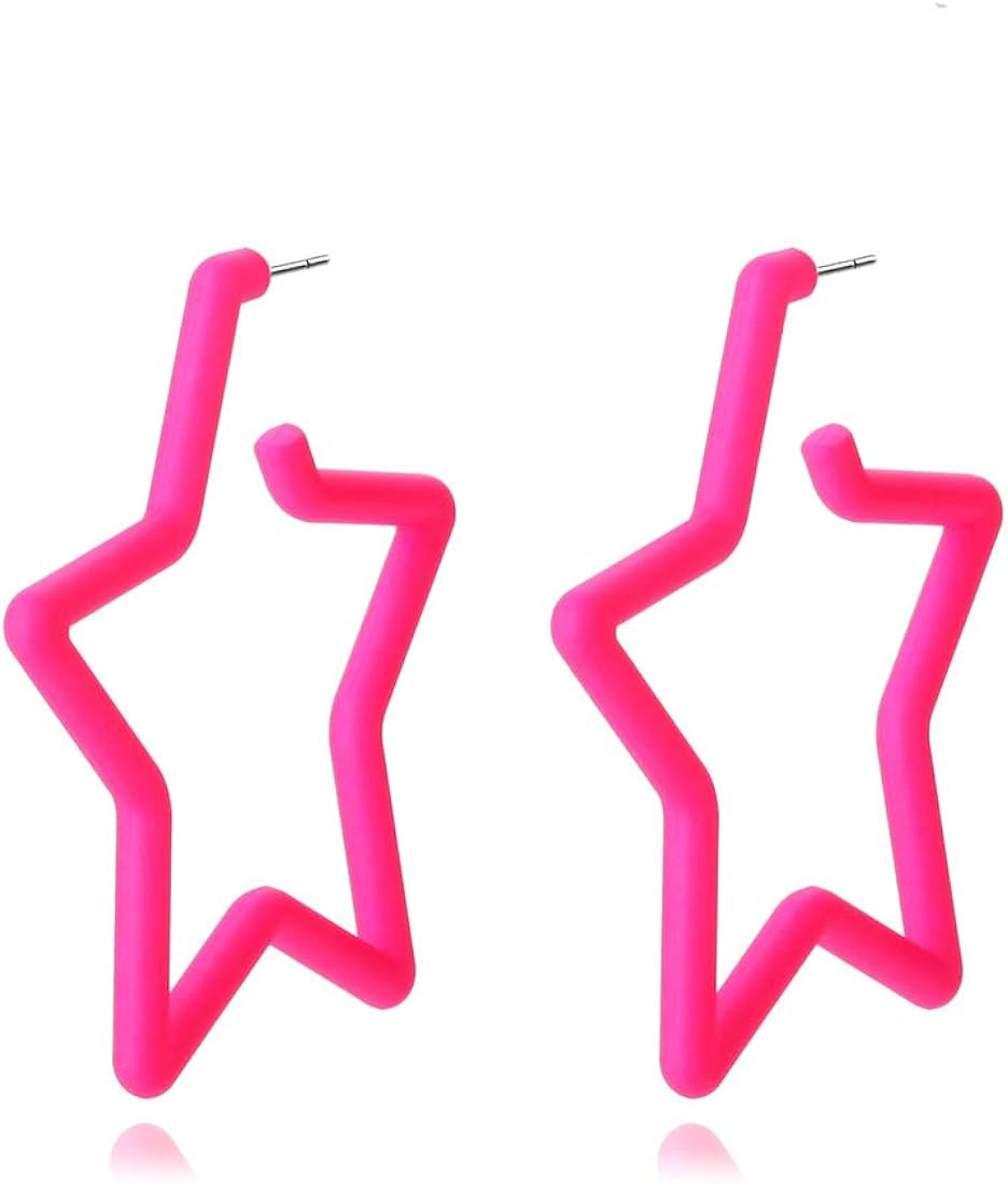 KPOWIN Colorful Hoop Star Earrings Geometric Hoop Earrings Bright Fluorescence star hoop earings ... | Amazon (US)