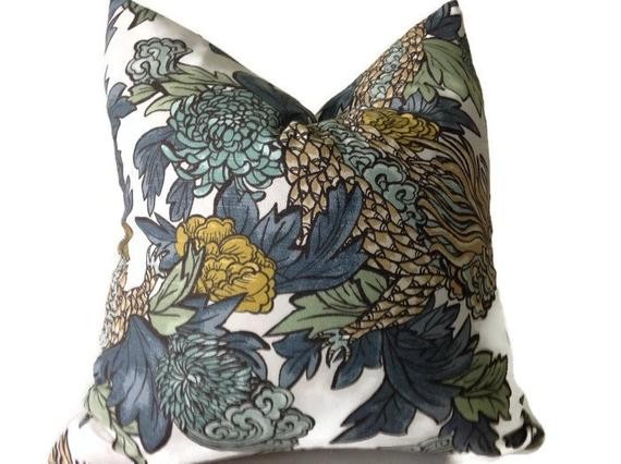 Robert Allen Dragon Pillow, Blue, Green, Black, Gold, Pillow Covers, Dragons, Lumbar Pillow, Home De | Etsy (US)