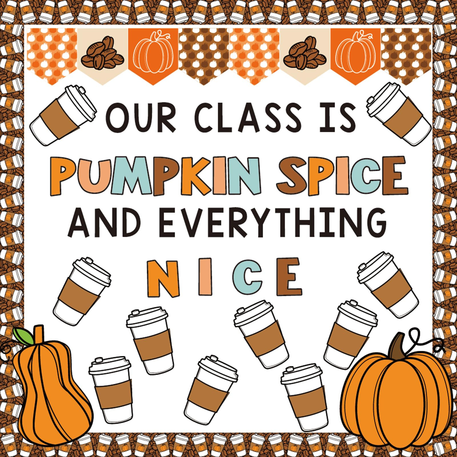 72Pcs Fall Pumpkin Coffee Cup Bulletin Board Decoration Set Latte Pumpkin Spice and Everything Ni... | Amazon (US)