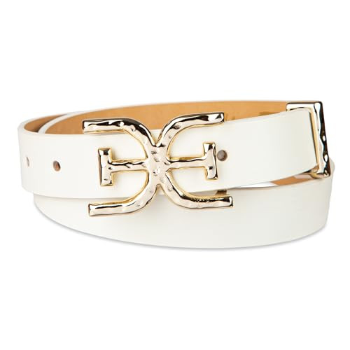 Sam Edelman Women's Hammered Double-E Plaque Buckle, Ivory, X-large | Amazon (US)
