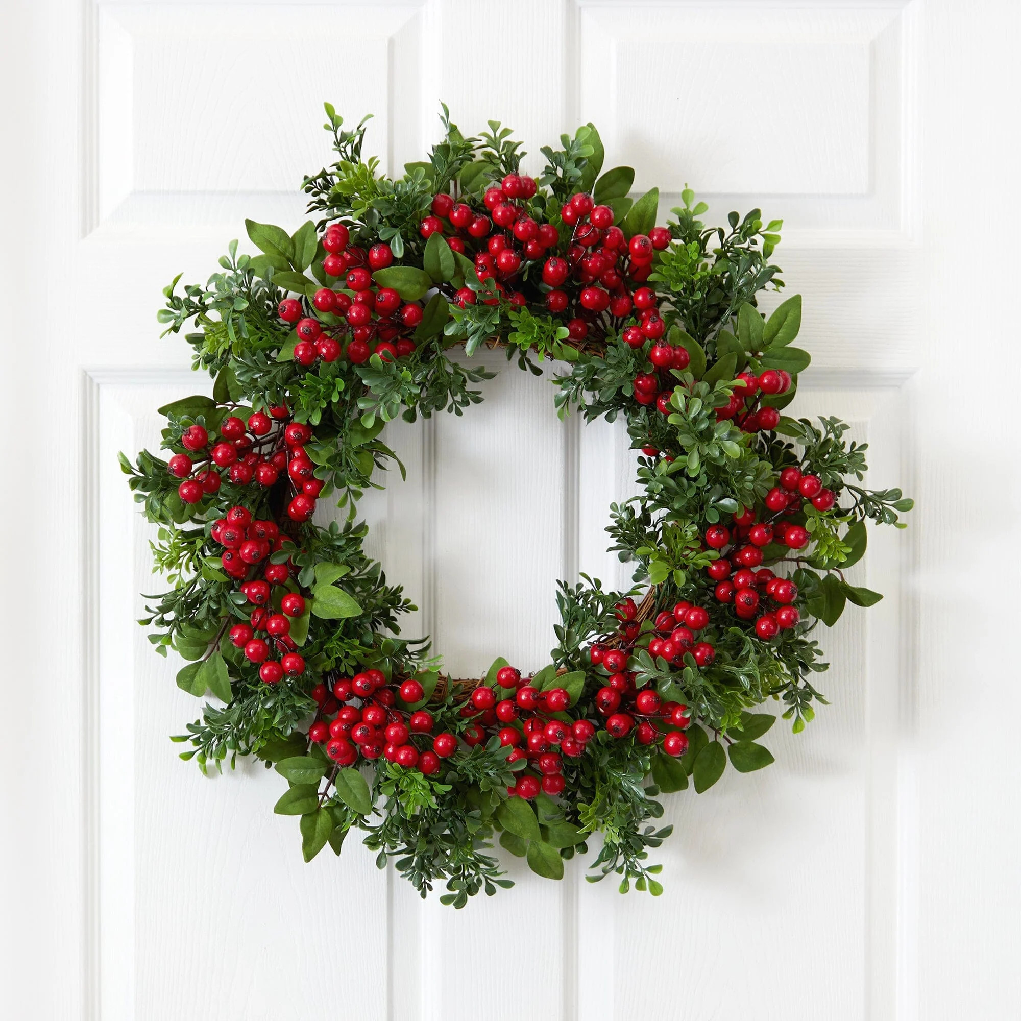 24” Berry Boxwood Wreath | Nearly Natural | Nearly Natural