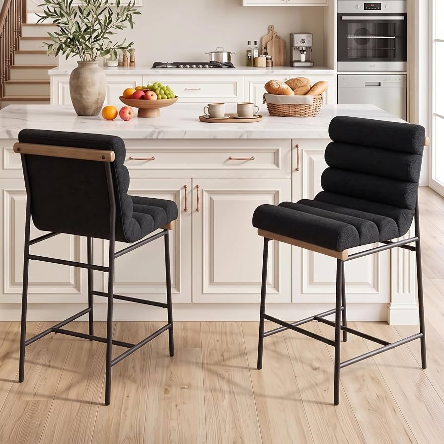 Bar Stools Set of 2, 25" Modern Linen Upholstered Counter Height Bar Stools with Back, Comfy Coun... | Amazon (US)