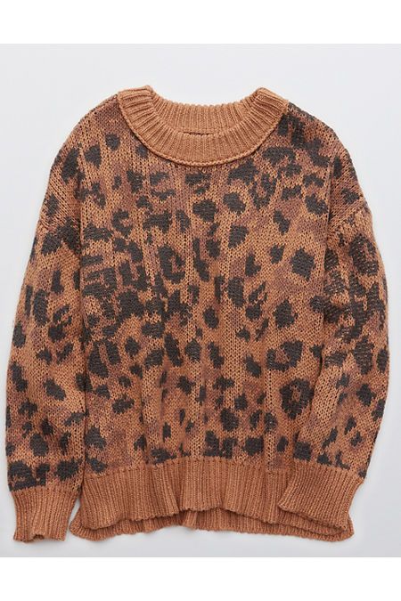 Aerie Leopard Oversized Crew Sweater | American Eagle Outfitters (US & CA)