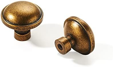 20 Pack 1-1/4 Inch Kitchen Cabinet Knobs Solid Round Vintage Drawer Knobs Antique Brass Dresser K... | Amazon (US)