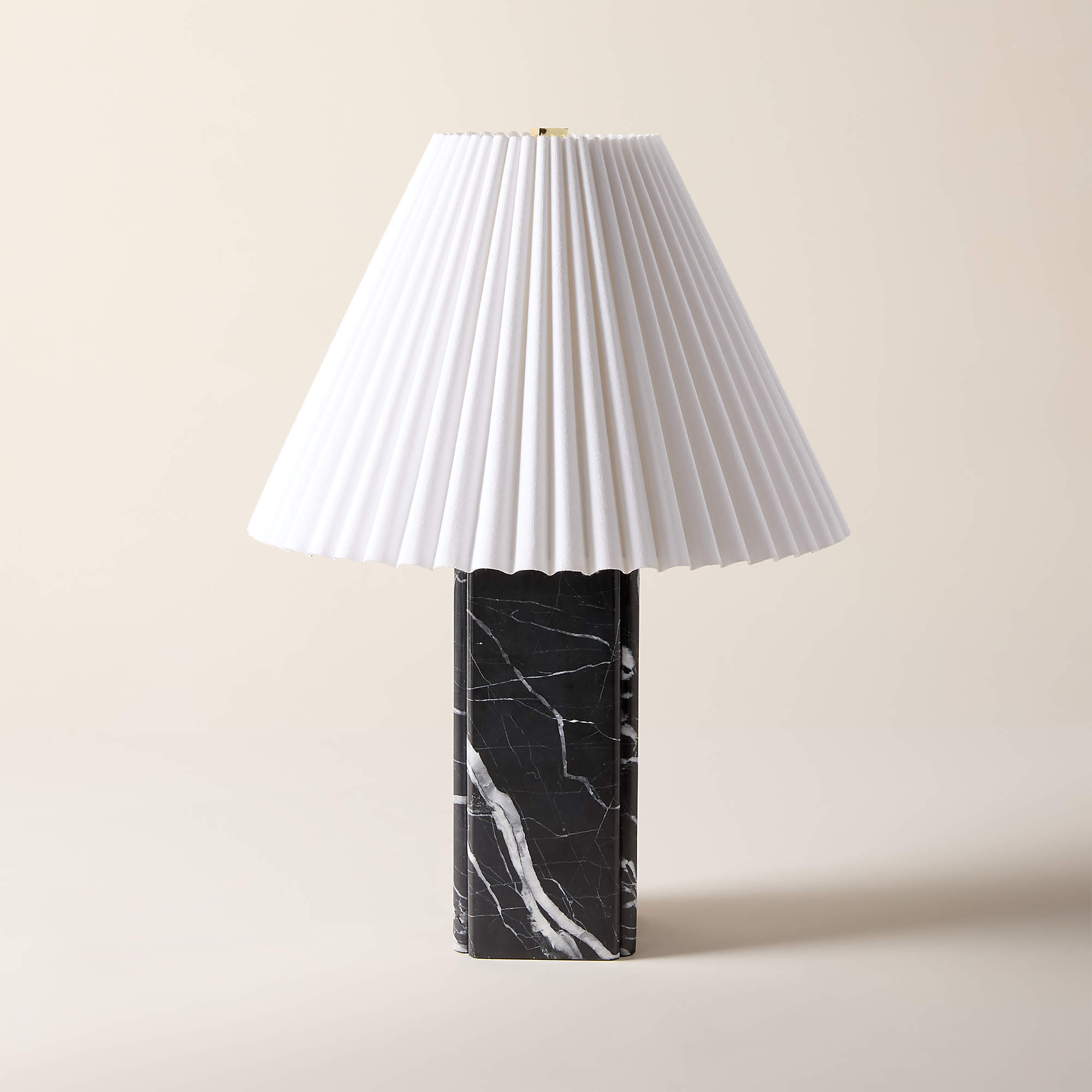 Bianca Black Marble Table Lamp with Pleated Linen Shade + Reviews | CB2 | CB2