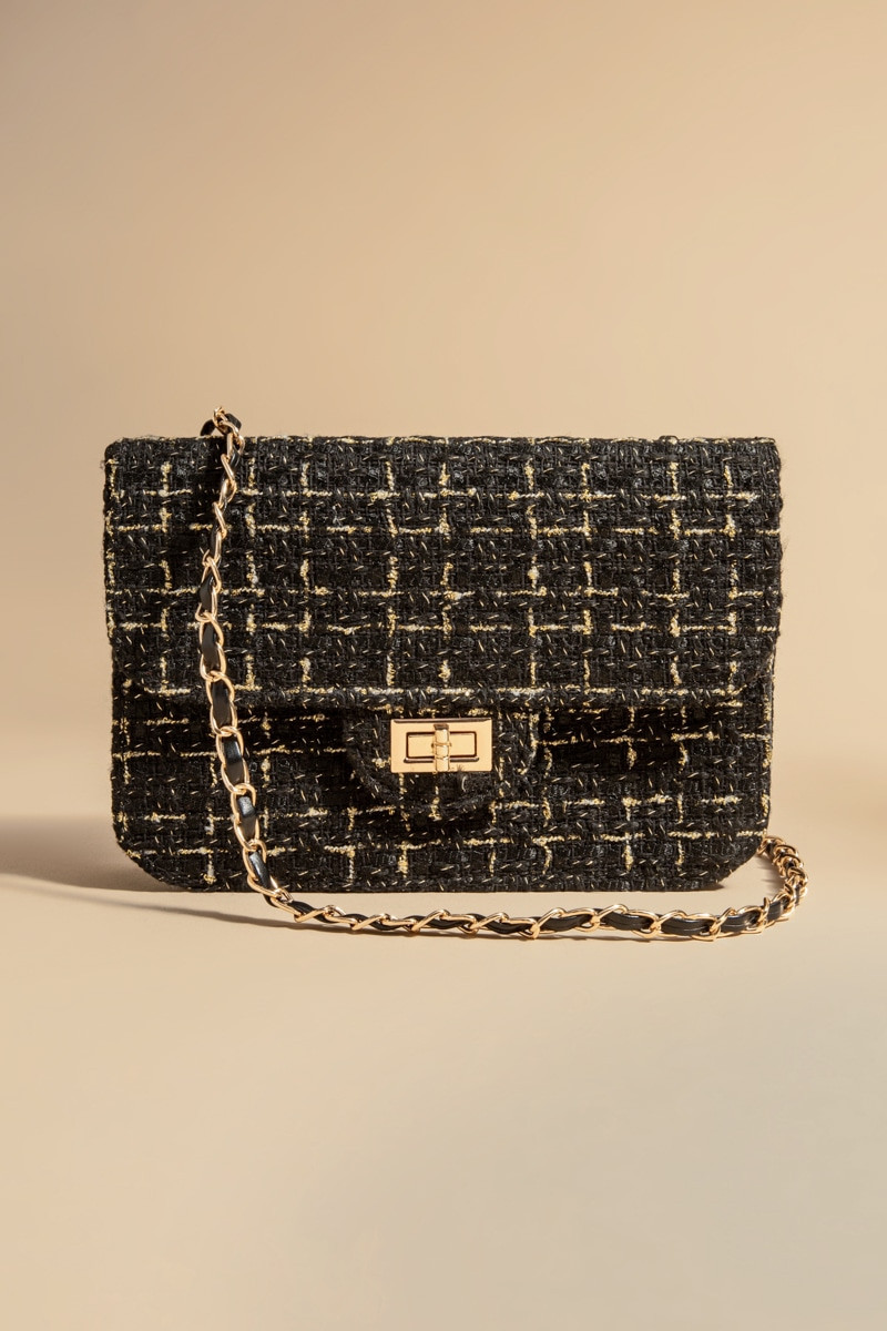 Laverne Tweed Turnlock Crossbody Bag | Francesca's