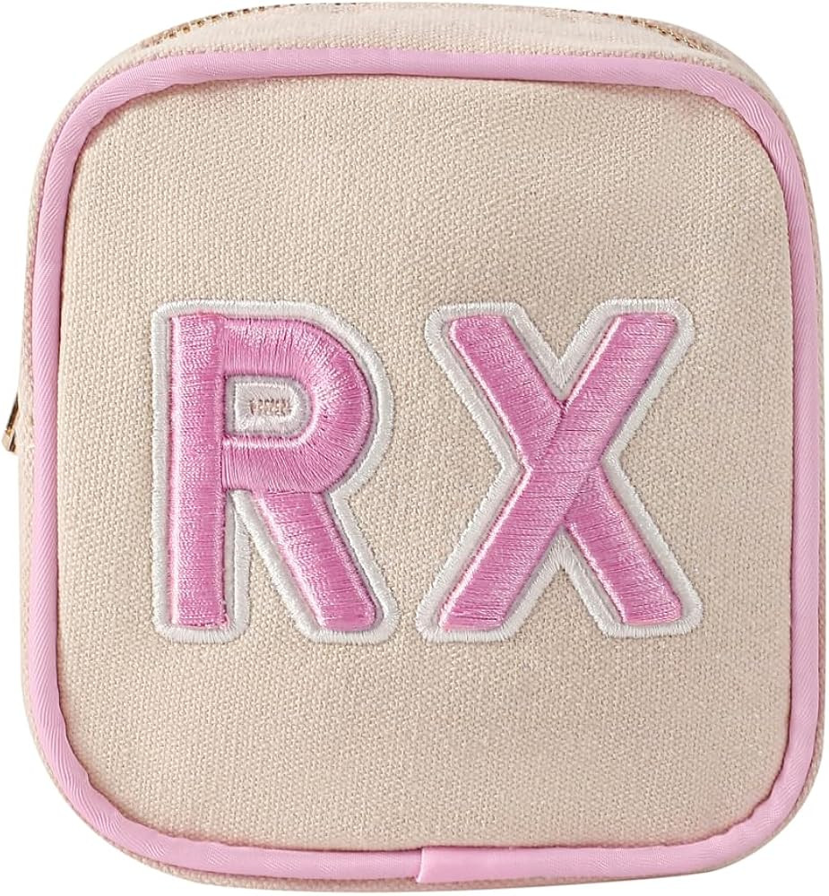 Small Canvas Rx Medicine Packages, Cute Chenille Letter Patch Drug Makeup Bag with Metal Zipper, ... | Amazon (US)