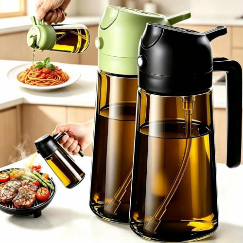 2 PCS Oil Sprayer, 2 in 1 Oil Sprayer for Kitchen Cooking, 470ml Oil Spray Bottle for Home (Brown+Black+Green) | Amazon (US)