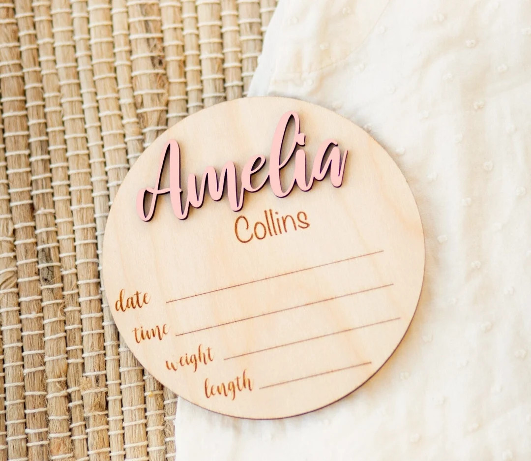 Wood Baby Announcement Sign Round Birth Stat Sign Nursery Baby Room Baby Shower Personalized Gift... | Etsy (US)