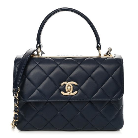 Lambskin Quilted Small Trendy CC Flap Dual Handle Bag Navy | FASHIONPHILE (US)