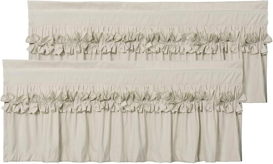 HIG 2 Pack Camel Ruffle Window Valances – Handcrafted Bow Tie Blackout Curtain Valances for Win... | Amazon (US)