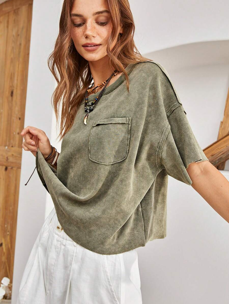 SHEIN BohoFeels Summer Stitching Detail Drop Shoulder T-Shirt | SHEIN