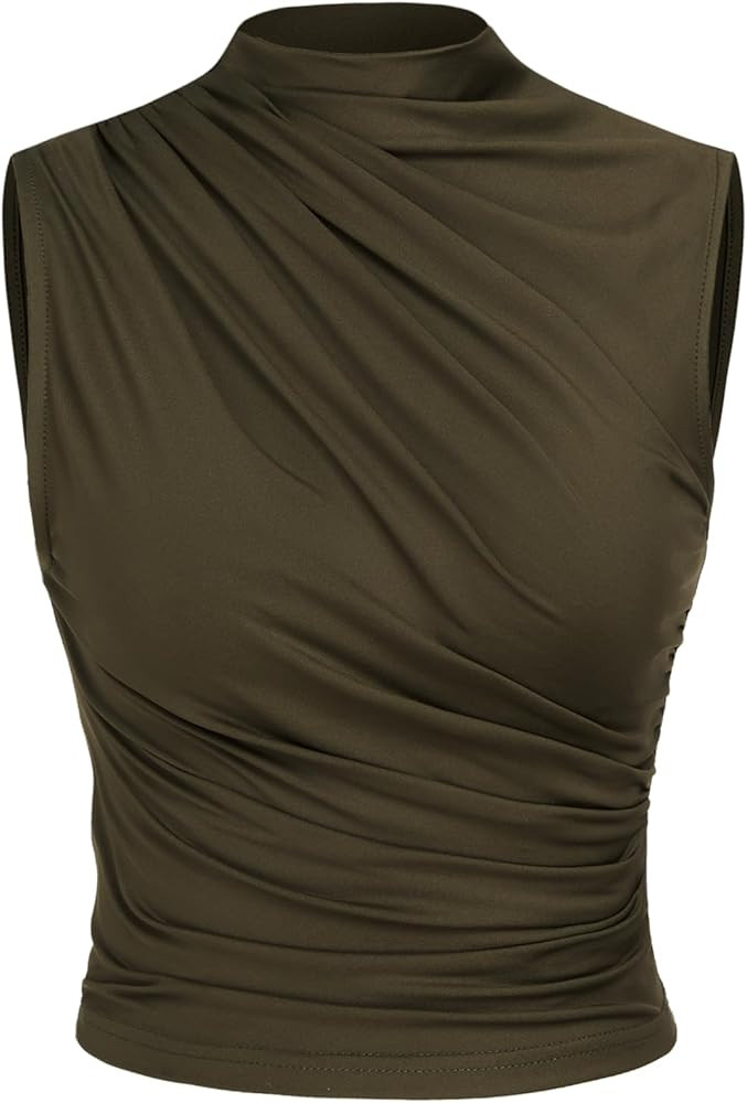 CIDER Asymmetrical High Neck Ruched Crop Top | Amazon (US)