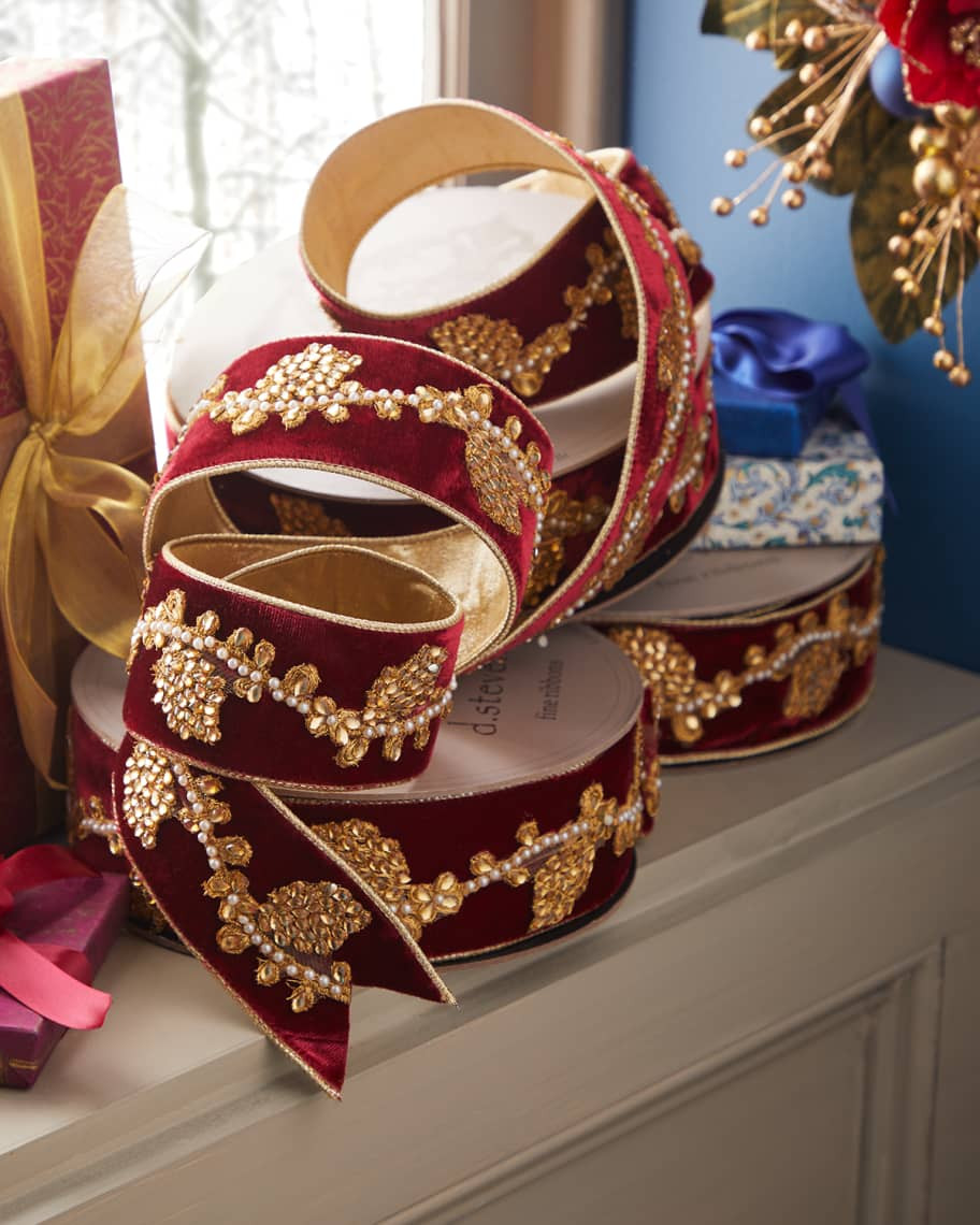 D. Stevens Velvet Pine Cone Trim Ribbon, 2.5" x 10 Yards | Neiman Marcus