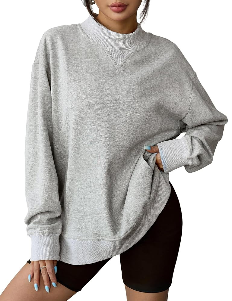 DittyandVibe Women's Long Oversized Sweatshirts Mock Neck Pullover Long Sleeve Side Split Tops wi... | Amazon (US)