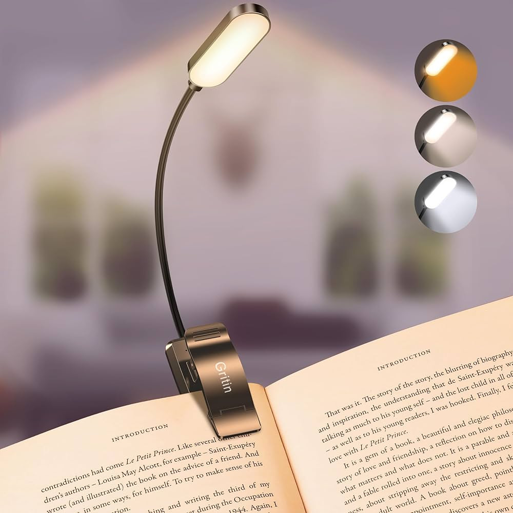 Gritin 16 LED Rechargeable Book Light for Reading in Bed- Eye Caring 3 Color Temperatures, Steple... | Amazon (US)