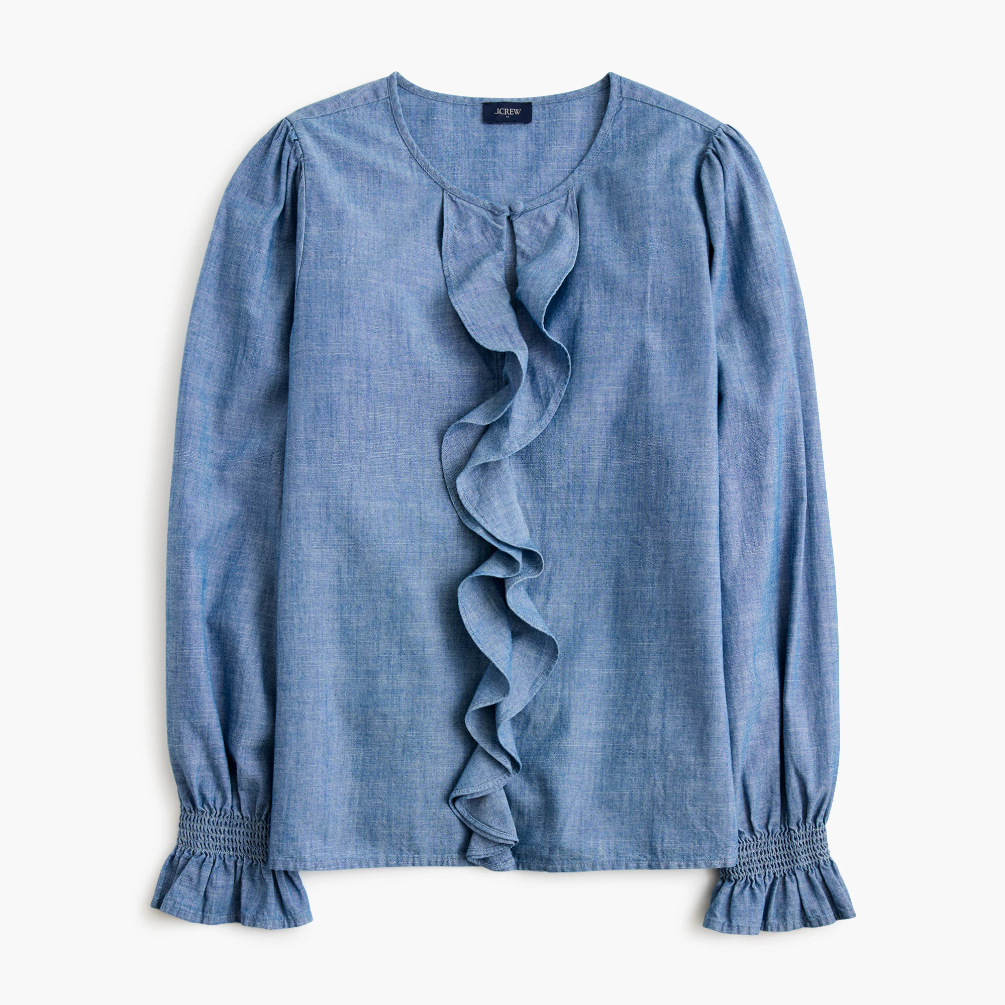 Chambray ruffle-front top | J.Crew Factory