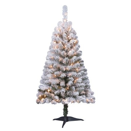 Holiday Time 4ft Pre-Lit Flocked Greenfield Pine Artificial Christmas Tree with 105 Clear Lights - G | Walmart (US)
