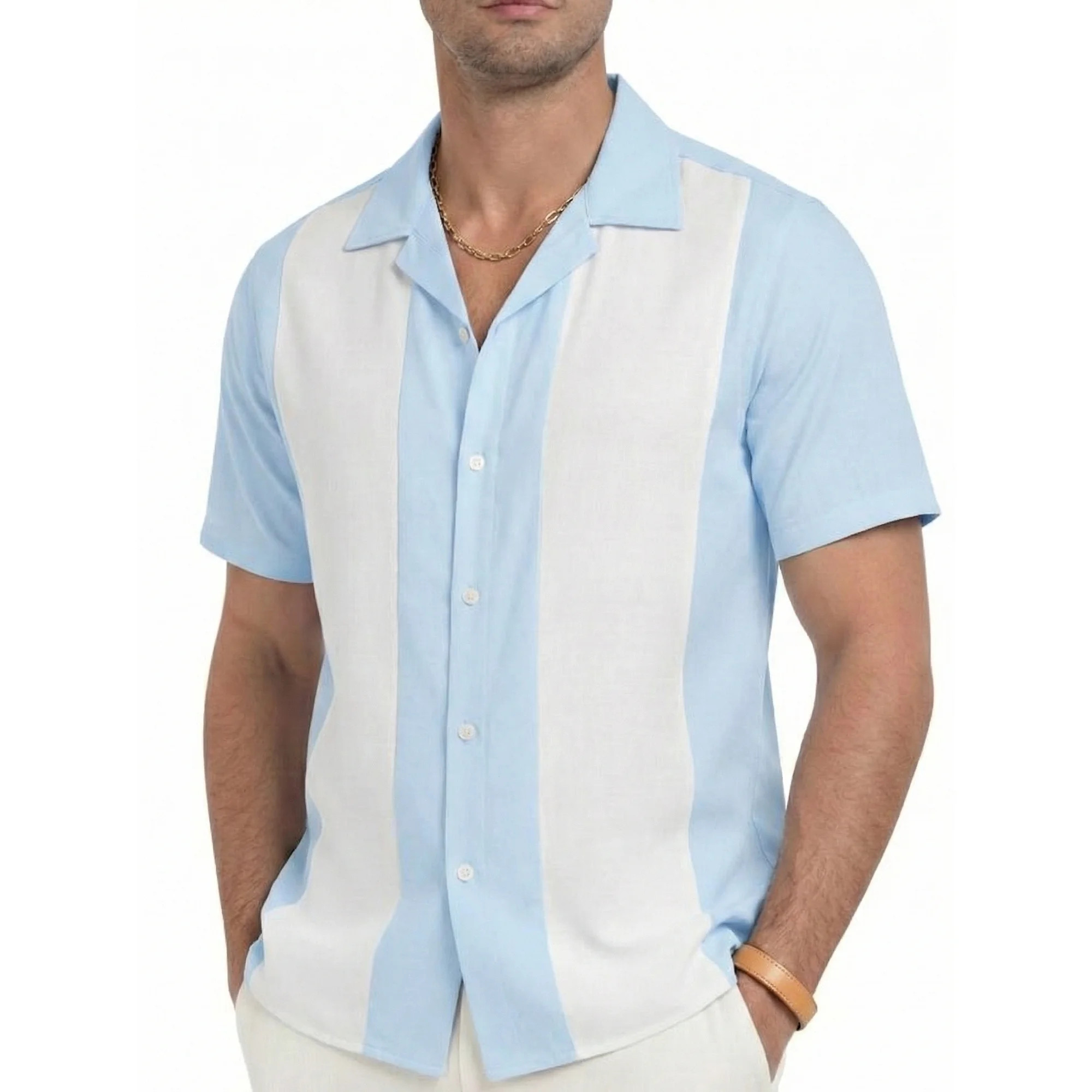 GIRUNS Men's Vintage Bowling Shirt Short Sleeve Button Up Summer Vacation Beach Shirt | Walmart (US)