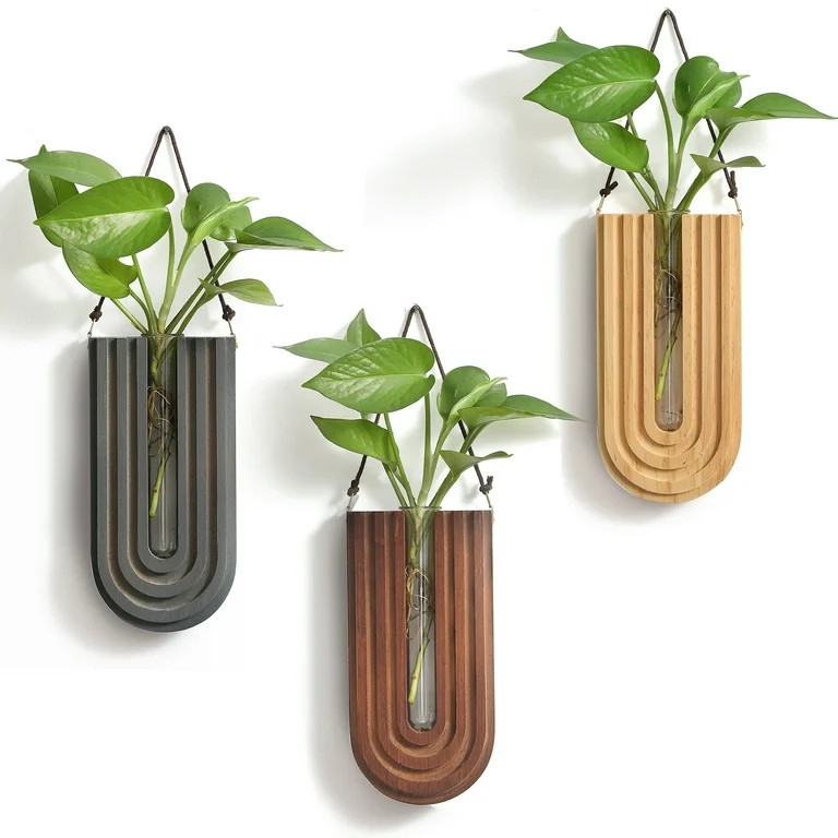 Wood Wall Planter Indoor, Propagation Station, Wooden Hanging Vase for Dried Flowers, Wall Plant ... | Walmart (US)