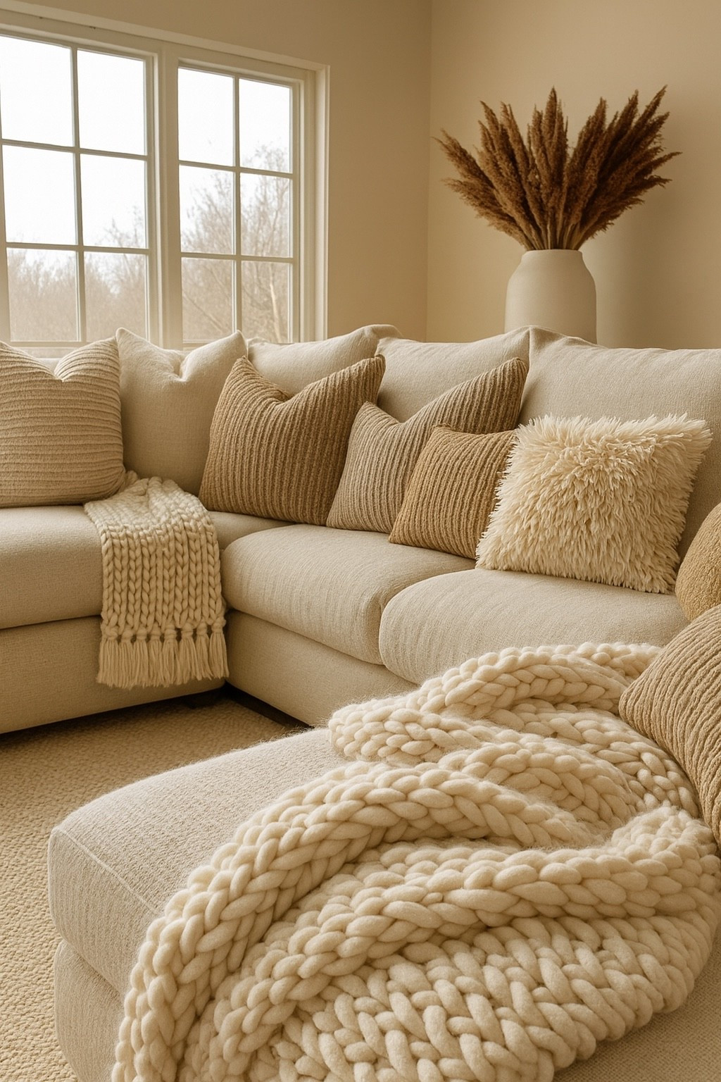 Create the perfect cozy living room with warm neutrals, textured pillows, a chunky knit throw, and soft natural tones. This space feels calming, elevated, and effortlessly aesthetic — shop the full look below. #LTKHoliday
	•	#LTKdayinmylife
	•	#LTKcozy
	•	#LTKsalealert
	•	#LTKhomefinds
	•	#LTKinterior
	•	#LTKlivingroom
	•	#LTKdecor
	•	#LTKneutralhome
	•	#LTKmodernhome
	•	#LTKaesthetic
	•	#LTKstyleathome
