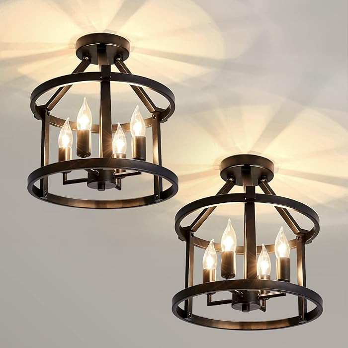 UOFUS 2-Pack Semi Flush Mount Ceiling Light Fixture Farmhouse Matte Chandelier Ceiling Lamp for E... | Amazon (US)